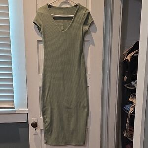 Green Ribbed Knit Dress